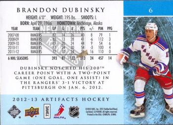 2012-13 Upper Deck Artifacts #6 Brandon Dubinsky Back