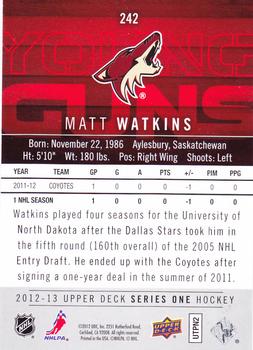 2012-13 Upper Deck #242 Matt Watkins Back