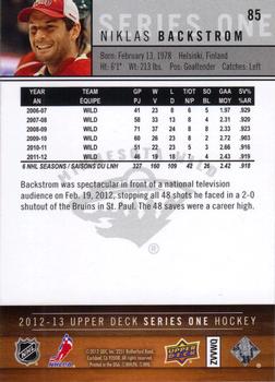 2012-13 Upper Deck #85 Niklas Backstrom Back
