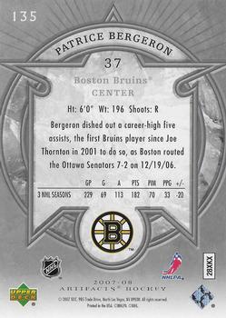 2007-08 Upper Deck Artifacts - Silver #135 Patrice Bergeron Back