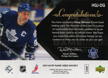 2007-08 SP Game Used - Legends Classic Game Jersey #HGJ-DG Doug Gilmour Back