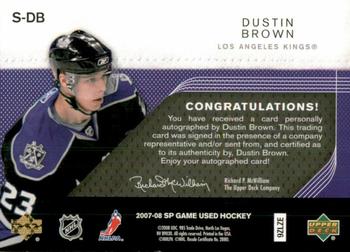 2007-08 SP Game Used - SIGnificance #S-DB Dustin Brown Back