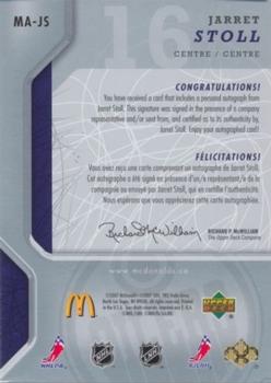 2007-08 Upper Deck McDonald's - Autographs #MA-JS Jarret Stoll Back