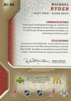 2007-08 Upper Deck McDonald's - Jerseys #MJ-MR Michael Ryder Back
