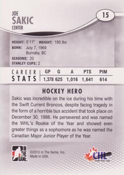 2012-13 In The Game Heroes and Prospects #15 Joe Sakic Back