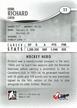 2012-13 In The Game Heroes and Prospects #11 Henri Richard Back