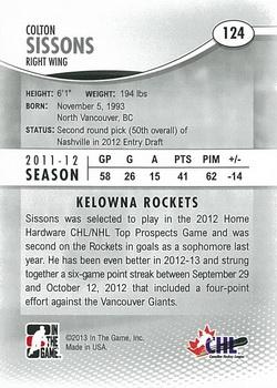 2012-13 In The Game Heroes and Prospects #124 Colton Sissons Back