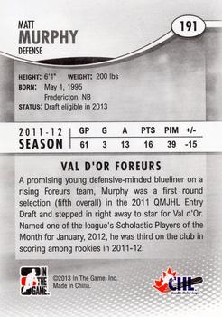 2012-13 In The Game Heroes and Prospects #191 Matt Murphy Back