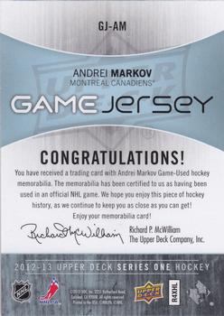 2012-13 Upper Deck - Game Jerseys #GJ-AM Andrei Markov Back