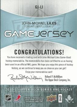 2012-13 Upper Deck - Game Jerseys #GJ-LI John-Michael Liles Back