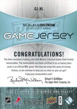 2012-13 Upper Deck - Game Jerseys #GJ-NL Nicklas Lidstrom Back