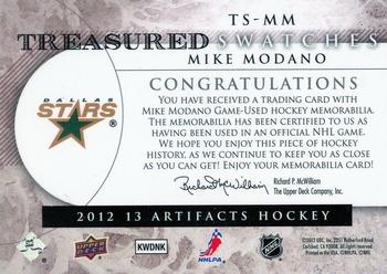 2012-13 Upper Deck Artifacts - Treasured Swatches Jerseys Blue #TS-MM Mike Modano Back