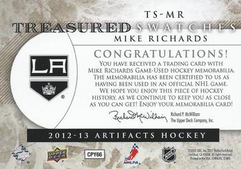 2012-13 Upper Deck Artifacts - Treasured Swatches Jerseys Blue #TS-MR Mike Richards Back