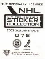 2003-04 Sports Vault NHL Stickers #078 Kenny Jonsson Back
