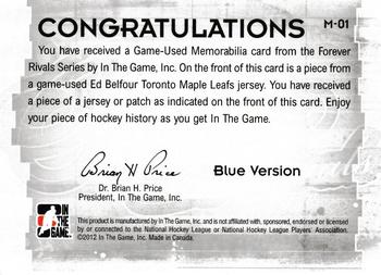 2012-13 In The Game Forever Rivals - Game Used Jerseys Blue/Red #M-01 Ed Belfour Back