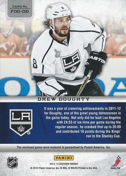 2012-13 Panini Certified - Fabric of the Game Mirror Red Jersey Team Die Cut #FOG-DD Drew Doughty Back