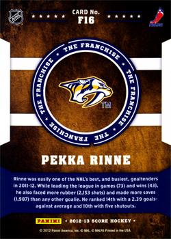 2012-13 Score - The Franchise #F16 Pekka Rinne Back
