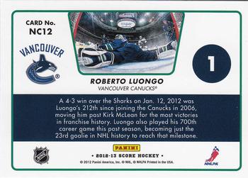 2012-13 Score - Net Cam #NC12 Roberto Luongo Back