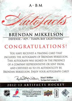 2012-13 Upper Deck Artifacts - Autofacts #A-BM Brendan Mikkelson Back
