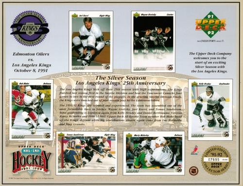 1991-92 Upper Deck - Promotional Sheets #NNO Rob Blake / Jari Kurri / Tomas Sandstrom / Wayne Gretzky / Marty McSorley / Kelly Hrudey Front
