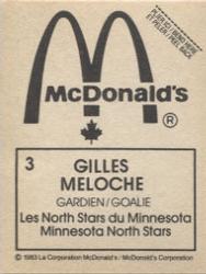 1982-83 McDonald's Stickers #3 Gilles Meloche Back