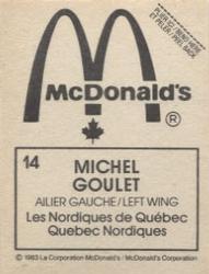 1982-83 McDonald's Stickers #14 Michel Goulet Back