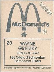 1982-83 McDonald's Stickers #20 Wayne Gretzky Back