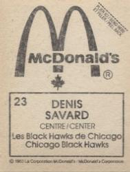 1982-83 McDonald's Stickers #23 Denis Savard Back