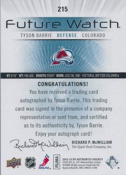 2012-13 SP Authentic #215 Tyson Barrie Back