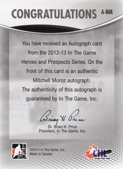 2012-13 In The Game Heroes and Prospects - Autographs #A-MM Mitchell Moroz Back