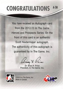 2012-13 In The Game Heroes and Prospects - Autographs #A-SN Scott Niedermayer Back