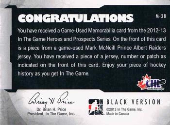 2012-13 In The Game Heroes and Prospects - Jersey Black #M-38 Mark McNeill Back