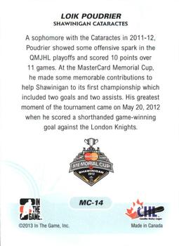 2012-13 In The Game Heroes and Prospects - Memorial Cup #MC-14 Loik Poudrier Back