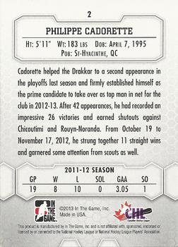 2012-13 In The Game Between The Pipes #2 Philippe Cadorette Back