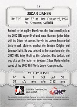 2012-13 In The Game Between The Pipes #17 Oscar Dansk Back