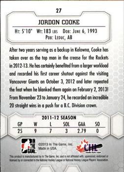 2012-13 In The Game Between The Pipes #27 Jordon Cooke Back