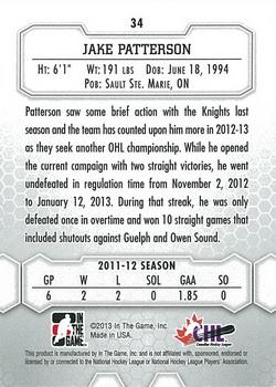 2012-13 In The Game Between The Pipes #34 Jake Patterson Back