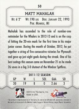 2012-13 In The Game Between The Pipes #50 Matt Mahalak Back