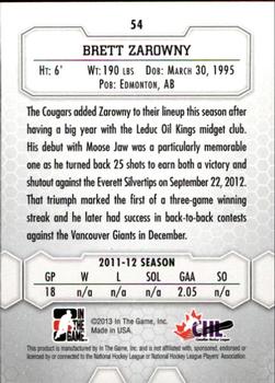 2012-13 In The Game Between The Pipes #54 Brett Zarowny Back