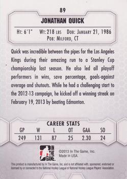 2012-13 In The Game Between The Pipes #89 Jonathan Quick Back