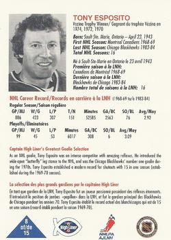 1993-94 High Liner Greatest Goalies #8 Tony Esposito Back