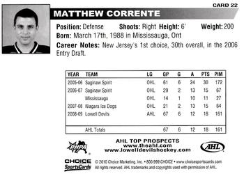2009-10 Choice AHL Top Prospects #22 Matthew Corrente Back