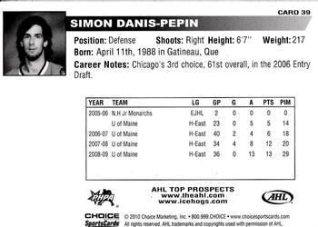 2009-10 Choice AHL Top Prospects #39 Simon Danis-Pepin Back