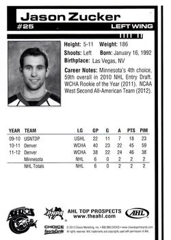 2012-13 Choice AHL Top Prospects #25 Jason Zucker Back