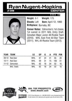 2012-13 Choice AHL Top Prospects #38 Ryan Nugent-Hopkins Back
