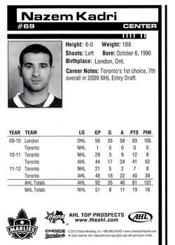 2012-13 Choice AHL Top Prospects #69 Nazem Kadri Back