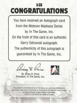 2012-13 In The Game Motown Madness - Autographs #A-GO Gerry Odrowski Back