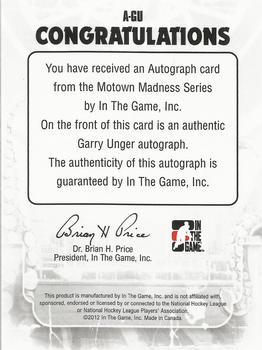 2012-13 In The Game Motown Madness - Autographs #A-GU Garry Unger Back
