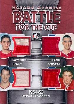 2012-13 In The Game Motown Madness - Battle For The Cup Jerseys #BFC-09 Terry Sawchuk / Gordie Howe / Jacques Plante / Jean Beliveau Front