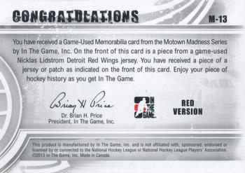 2012-13 In The Game Motown Madness - Game Used Jersey Red #M-13 Nicklas Lidstrom Back